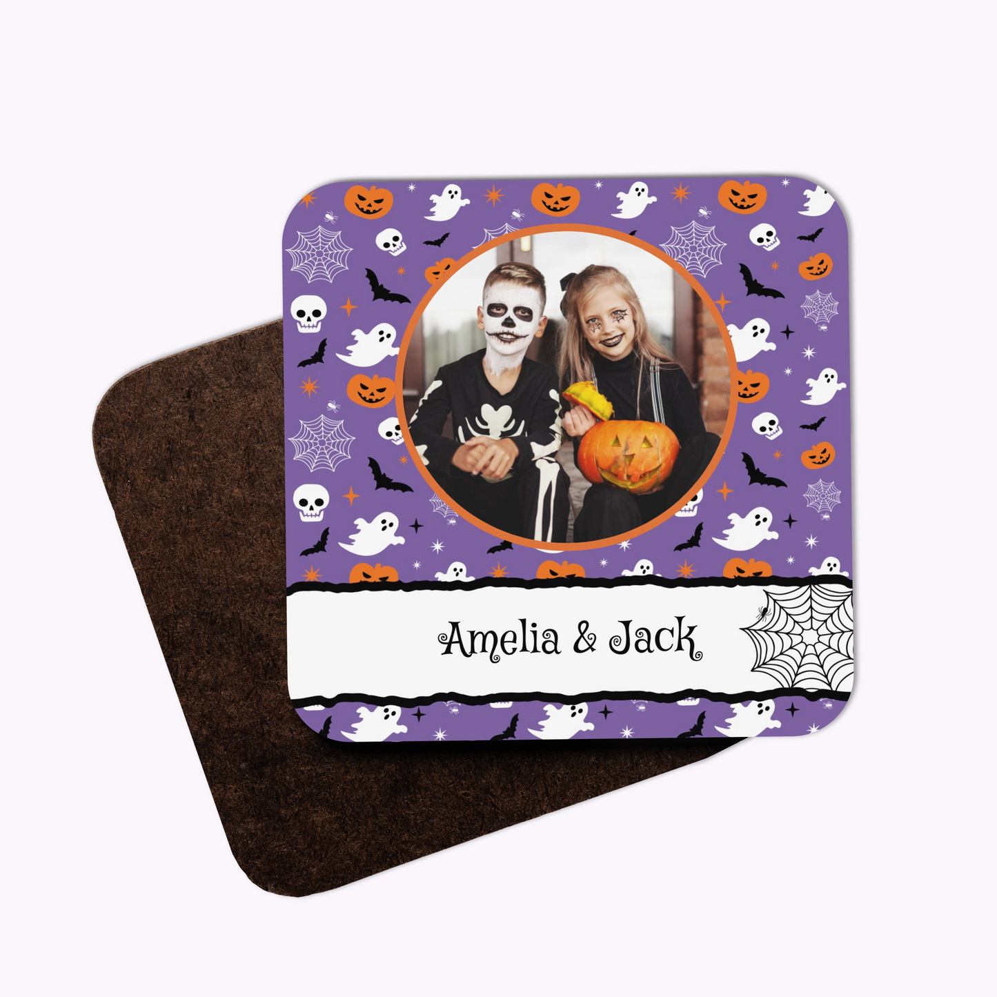Spooky and Sweet | Individual Personalised Wooden Halloween Photo Coaster