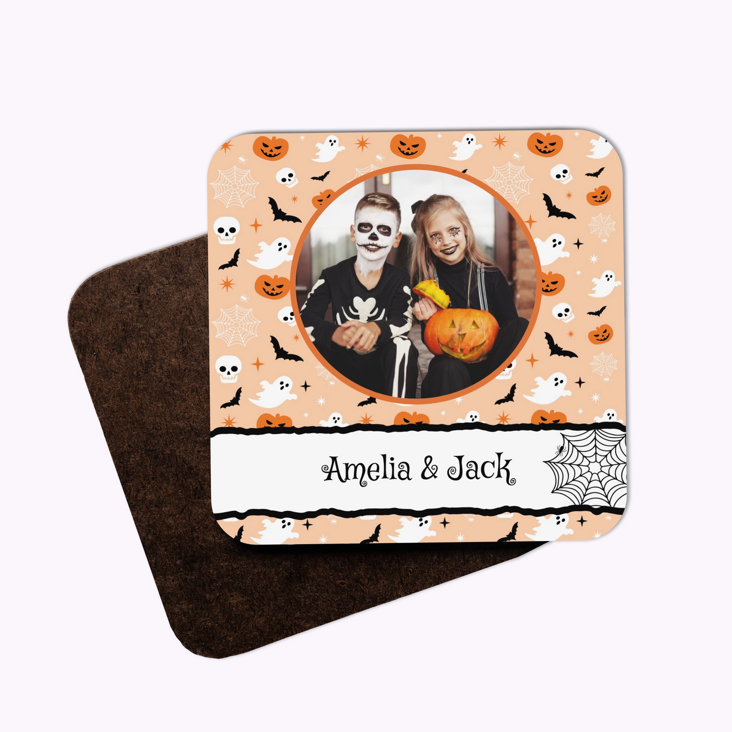 Spooky and Sweet | Individual Personalised Wooden Halloween Photo Coaster