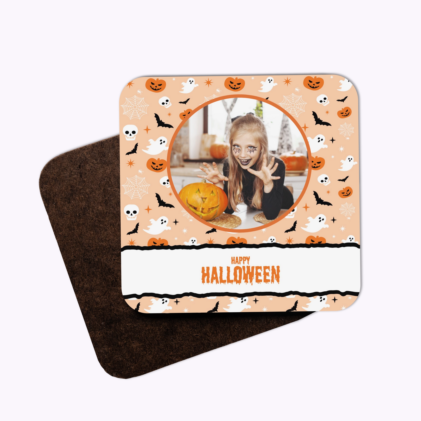 Spooky and Sweet | Individual Personalised Wooden Halloween Photo Coaster