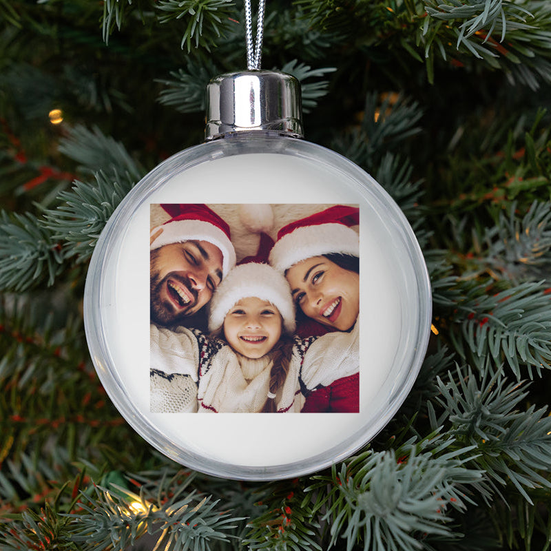 Square Photo Frame Personalised Christmas Bauble | Clear Acrylic Sphere