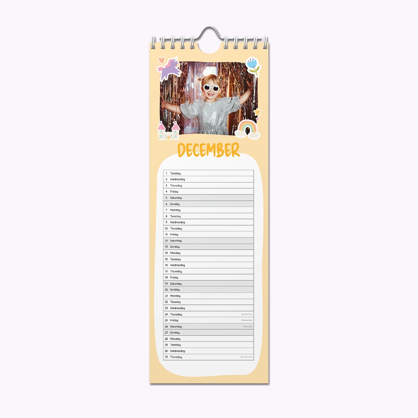 Unicorns & Princesses | Personalised Slim Photo Wall Calendar