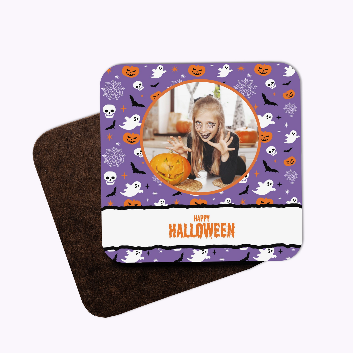 Spooky and Sweet | Individual Personalised Wooden Halloween Photo Coaster
