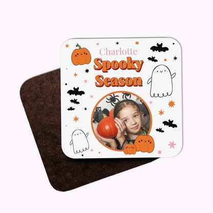 Spooky Season | Individual Personalised Wooden Halloween Photo Coaster