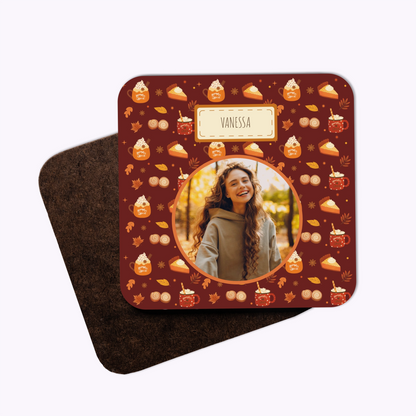 Pumpkin Spice | Individual Personalised Wooden Halloween Photo Coaster