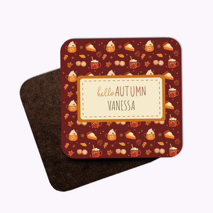 Pumpkin Spice | Individual Personalised Wooden Halloween Photo Coaster