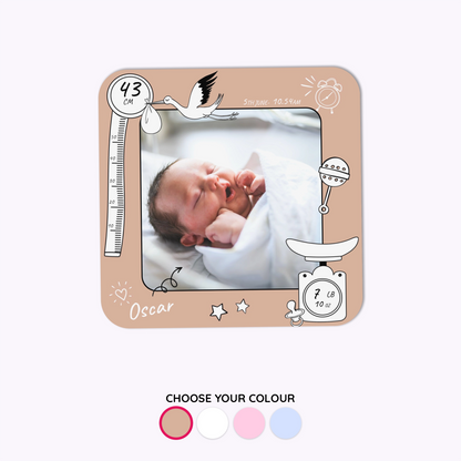 Baby's First Day | Individual Personalised Wooden Newborn Photo Coaster
