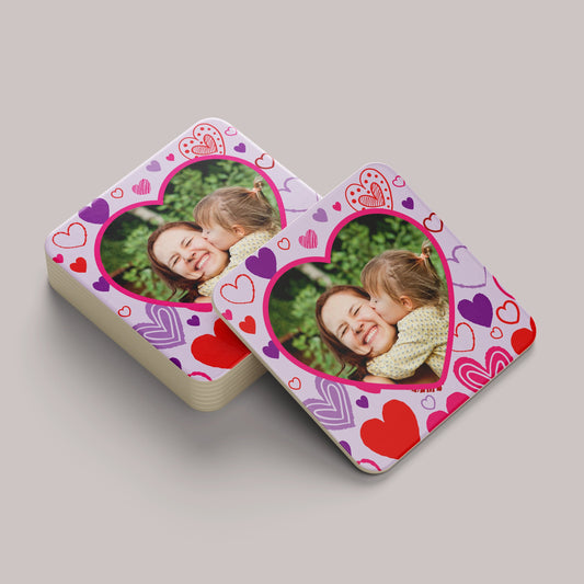 Happy Hearts | Individual Personalised Wooden Photo Coaster