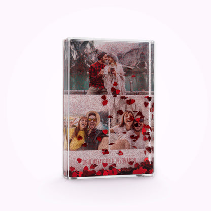 Acrylic Personalised Photo Block with Heart-Shaped Confetti