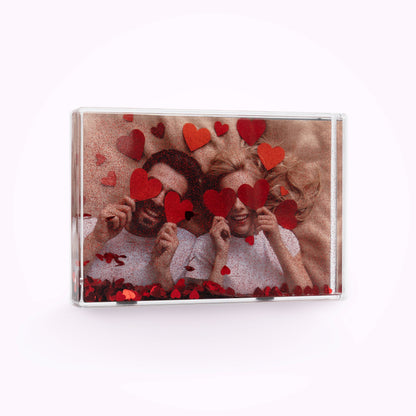 Acrylic Personalised Photo Block with Heart-Shaped Confetti
