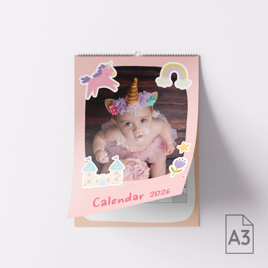Unicorns & Princesses | Personalised A3 Photo Wall Calendar