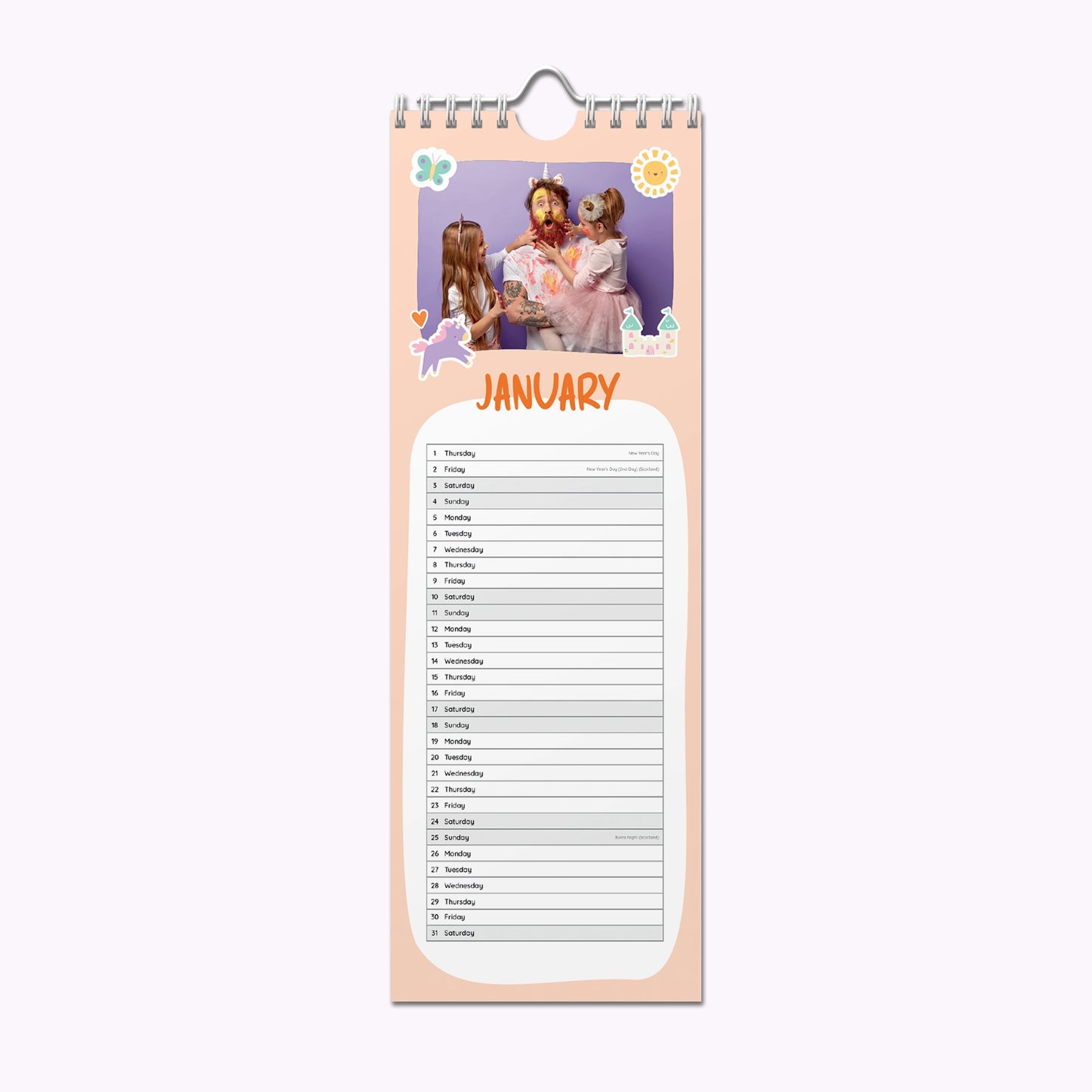 Unicorns & Princesses | Personalised Slim Photo Wall Calendar