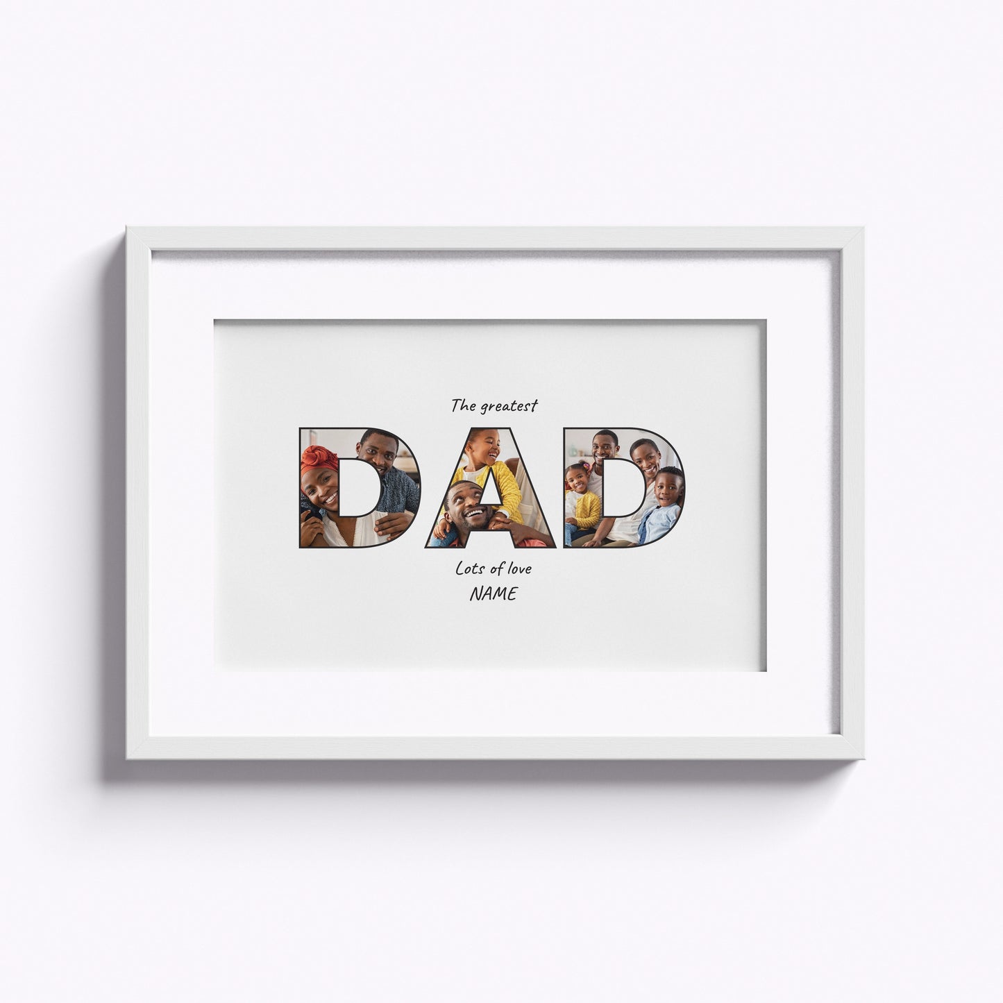 Dad Letter Collage Wall Art | 12" x 16" White Framed Print
