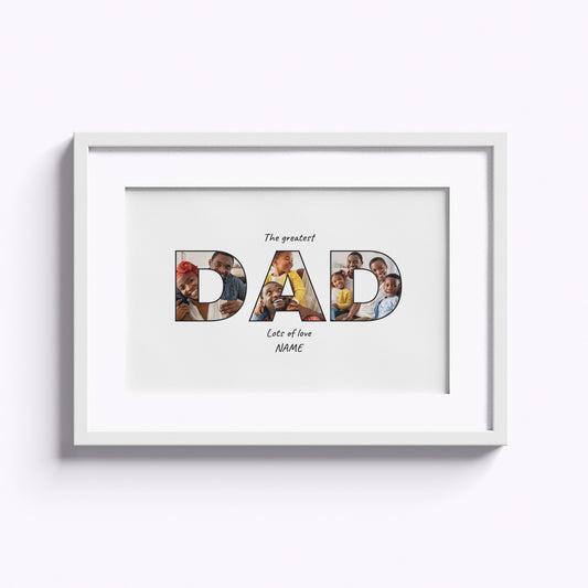 Dad Letter Collage Wall Art | 12" x 16" White Framed Print